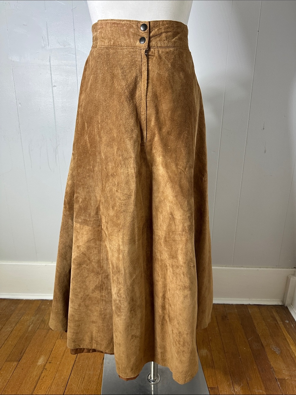 Vintage Genuine Suede Leather Maxi Skirt 1970s 30-34 Waist